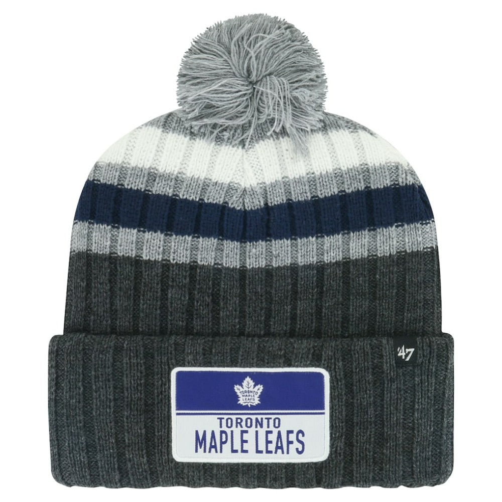 Toronto Maple Leafs '47 Stack Patch Cuffed Knit Hat with Pom - Gray | 47 brand Lifestyle