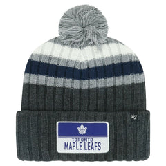 Toronto Maple Leafs '47 Stack Patch Cuffed Knit Hat with Pom - Gray | 47 brand Lifestyle