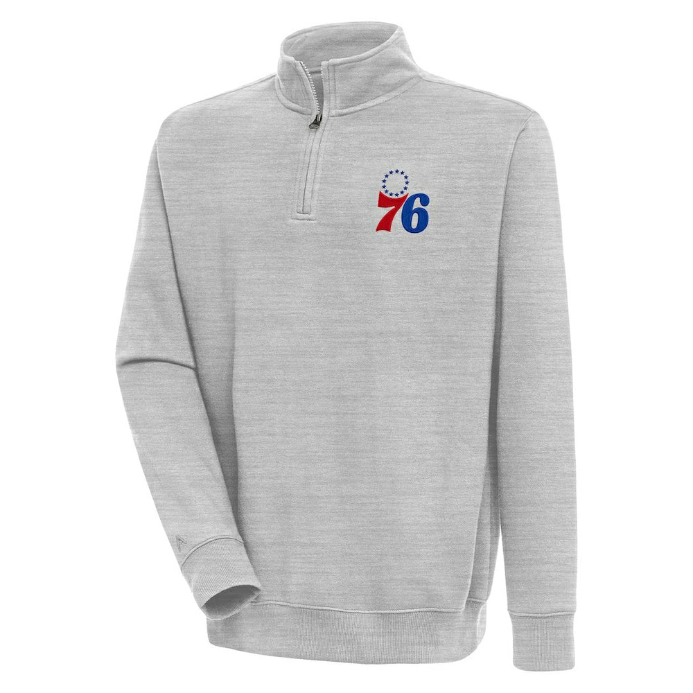 Philadelphia 76ers Antigua Victory Quarter-Zip Pullover Top Heather Gray