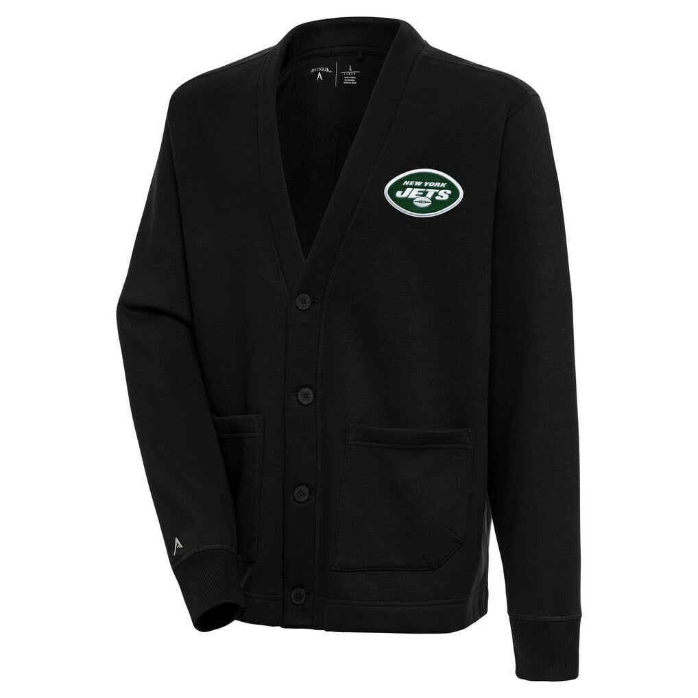 New York Jets Antigua Victory Button-Up Cardigan - Black - NFL