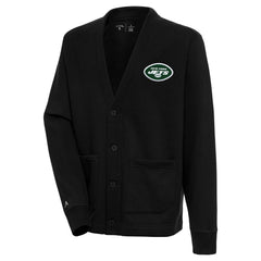 New York Jets Antigua Victory Button-Up Cardigan - Black - NFL