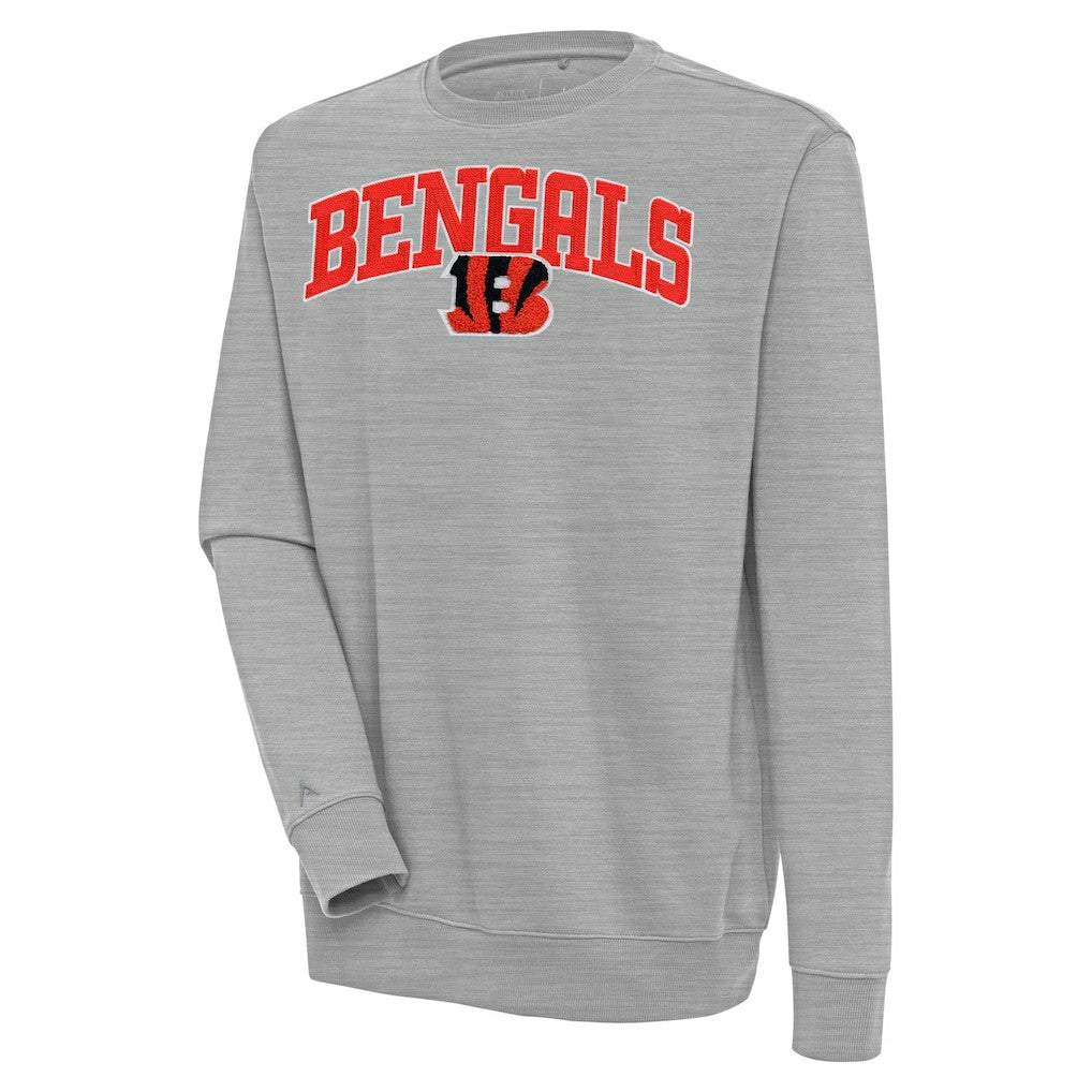 Cincinnati Bengals Antigua Victory Chenille Pullover Sweatshirt - Heather Gray - NFL