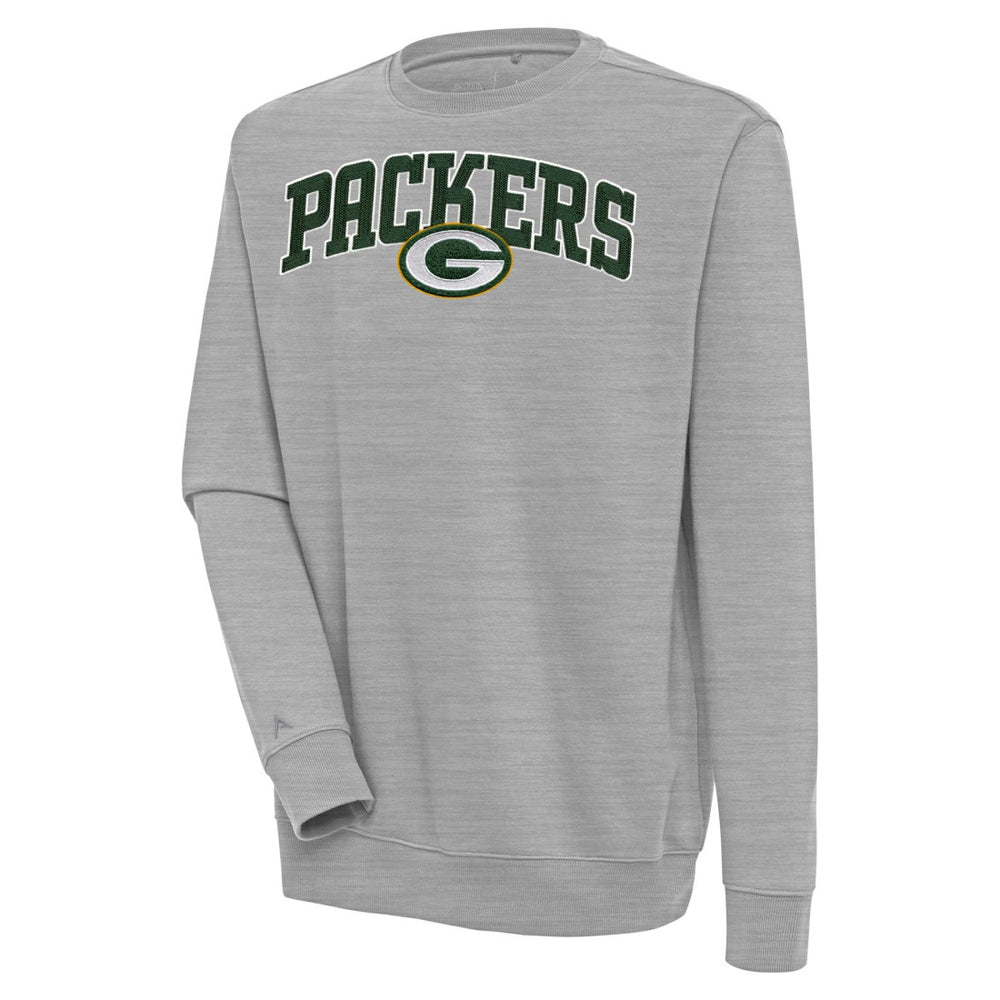 Green Bay Packers Antigua Victory Chenille Pullover Sweatshirt - Heather Gray - NFL