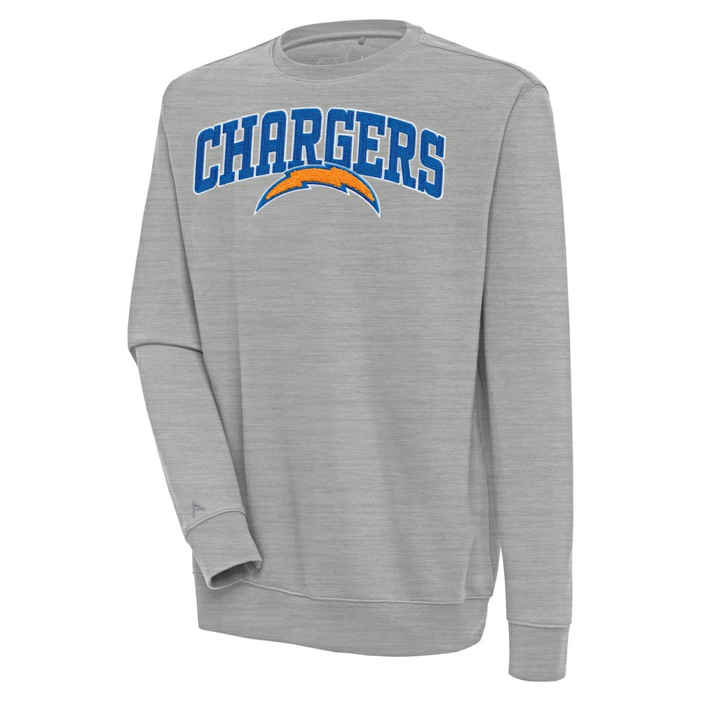 Los Angeles Chargers Antigua Victory Chenille Pullover Sweatshirt - Heather Gray - NFL