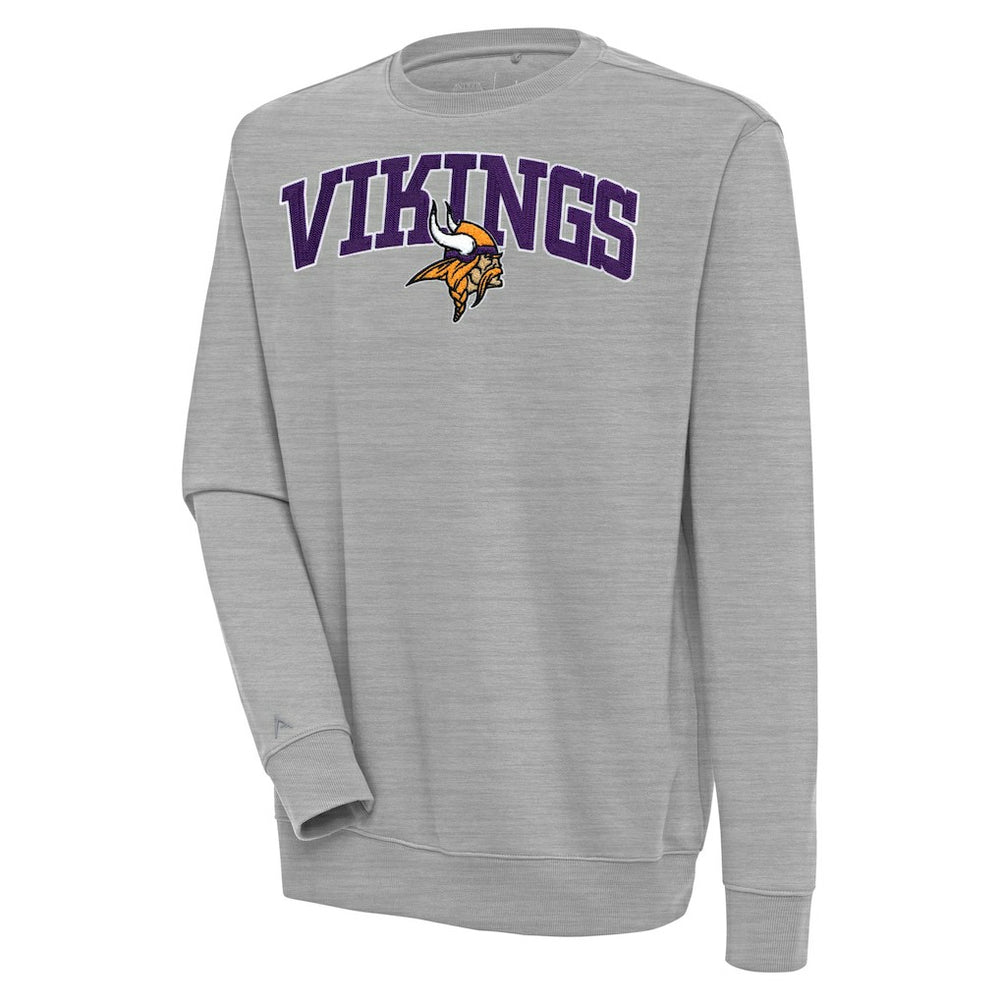 Minnesota Vikings Antigua Victory Chenille Pullover Sweatshirt - Heather Gray - NFL