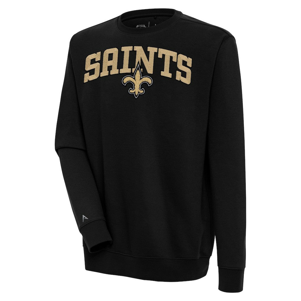 New Orleans Saints Antigua Victory Chenille Pullover Sweatshirt - Black - NFL