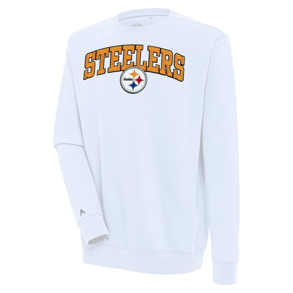 Pittsburgh Steelers Antigua Victory Chenille Pullover Sweatshirt - White - NFL