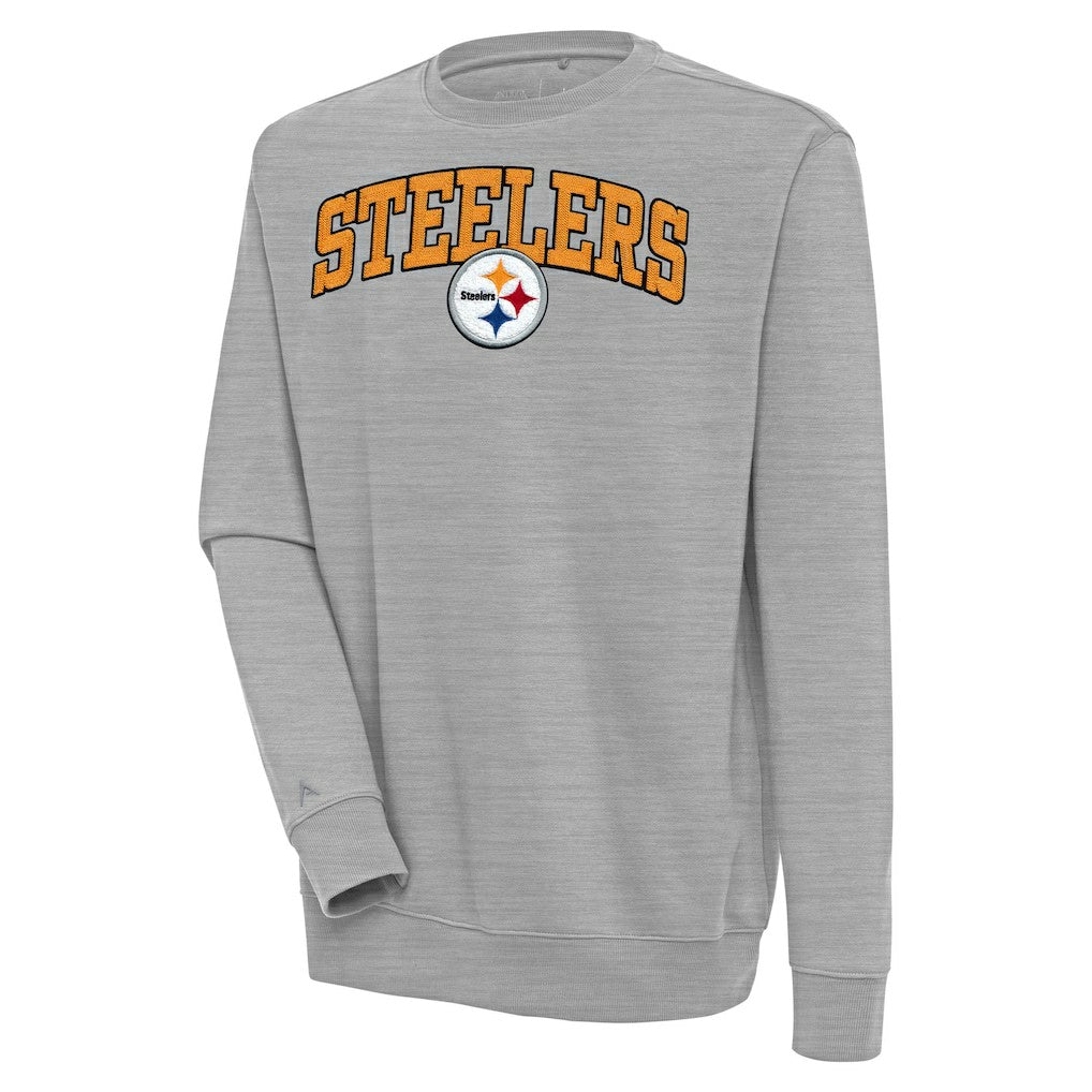 Pittsburgh Steelers Antigua Victory Chenille Pullover Sweatshirt - Heather Gray - NFL