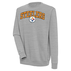 Pittsburgh Steelers Antigua Victory Chenille Pullover Sweatshirt - Heather Gray - NFL