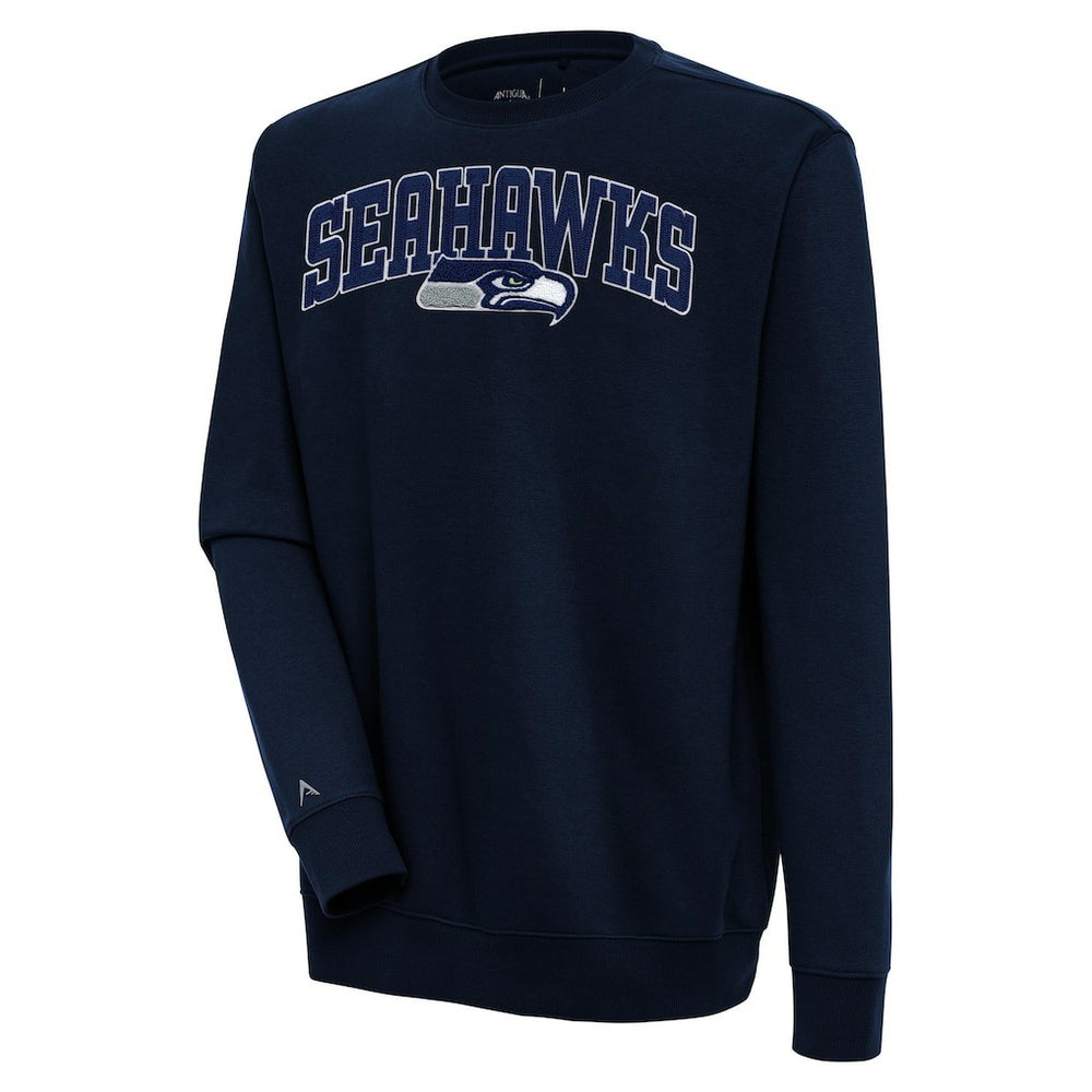 Seattle Seahawks Antigua Victory Chenille Pullover Sweatshirt - College Navy - NFL