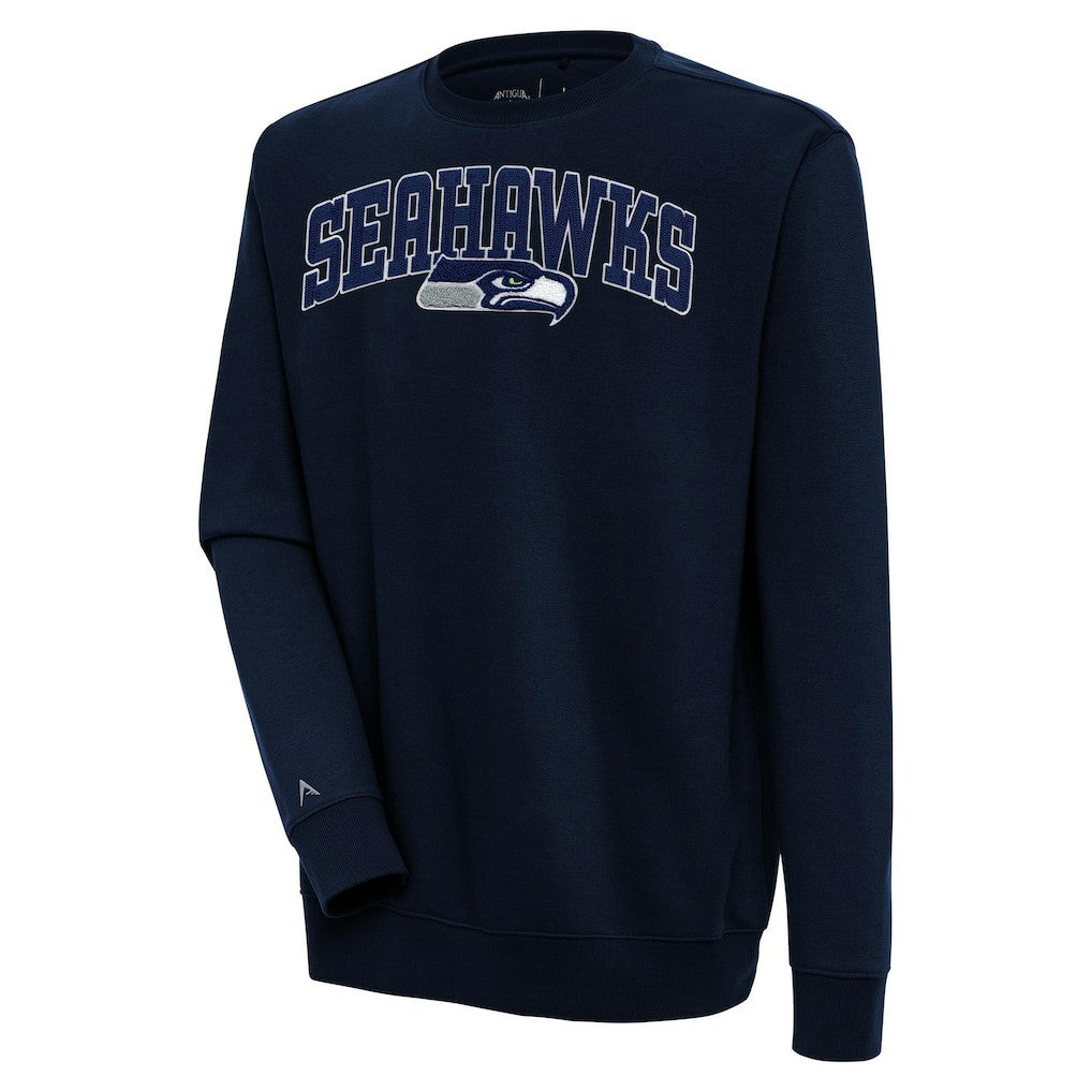 Seattle Seahawks Antigua Victory Chenille Pullover Sweatshirt - College Navy - NFL
