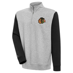 Chicago Blackhawks Antigua Victory Colorblock Quarter-Zip Pullover Top - Heather Gray/Black | NHL discount