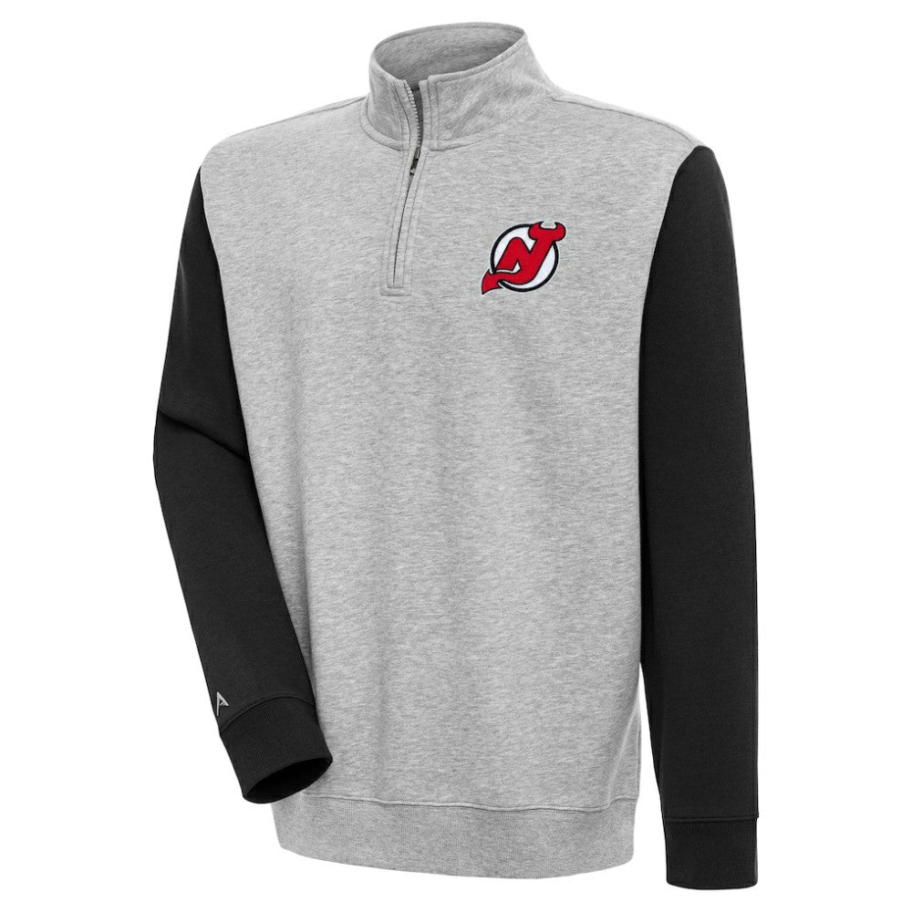 New Jersey Devils Antigua Victory Colorblock Quarter-Zip Pullover Top - Heather Gray/Black | NHL sale