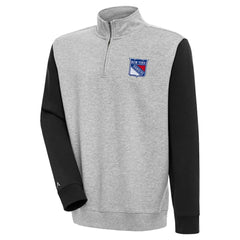 New York Rangers Antigua Victory Colorblock Quarter-Zip Pullover Top - Heather Gray/Black | NHL Clearance