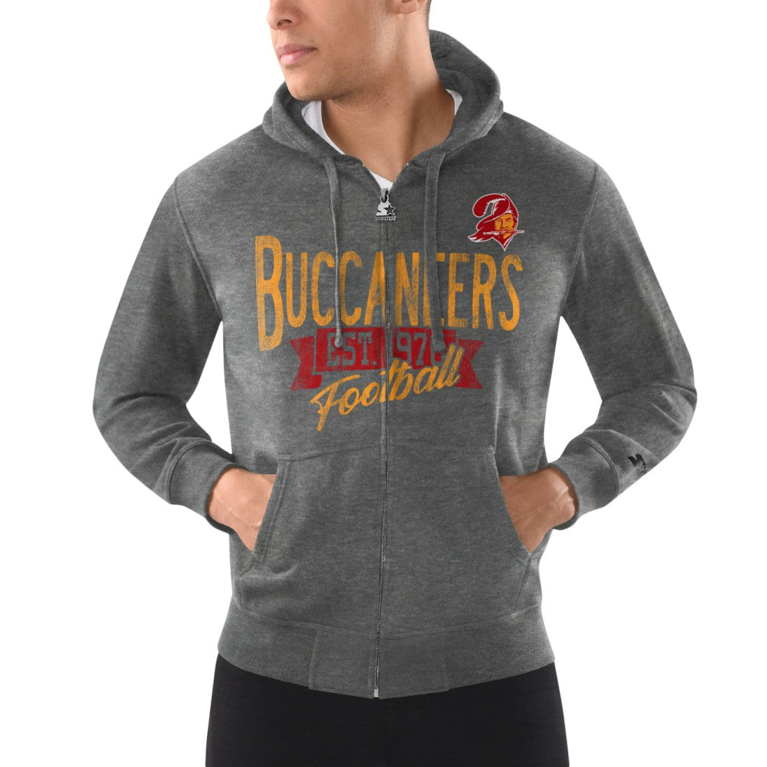 Tampa Bay Buccaneers Starter Domestic Post Season Vintage Logo Full-Zip Hoodie - Charcoal - NFL