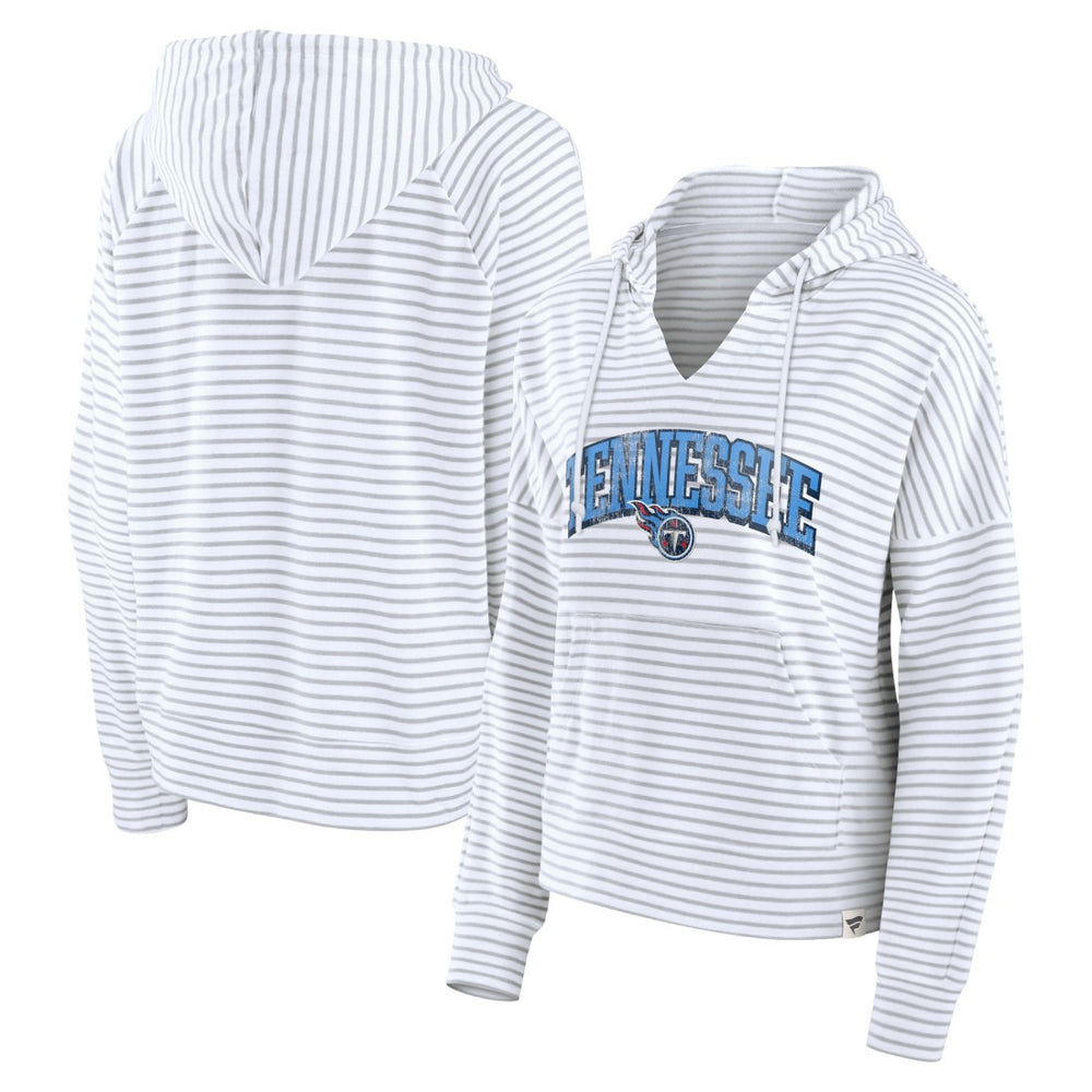 Tennessee Titans Women's Striped Notch Neck Pullover Hoodie - White/Gray - Fanatics