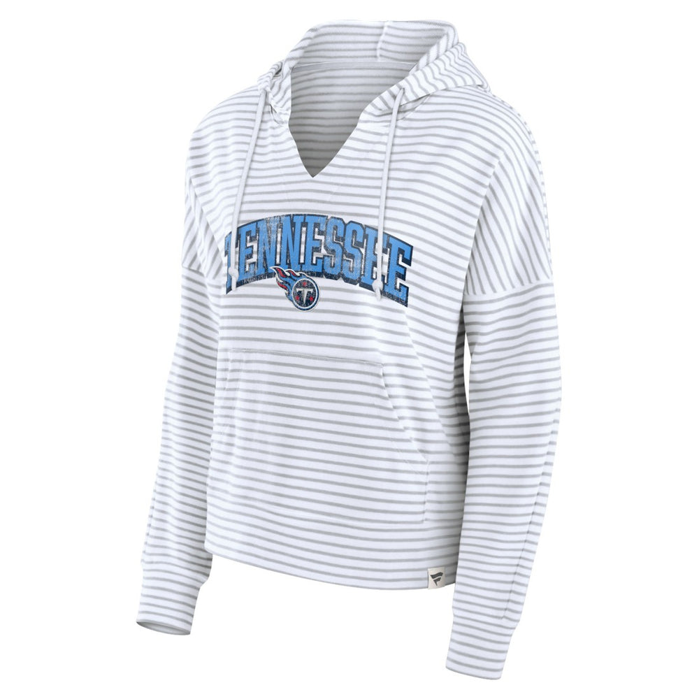 Tennessee Titans Women's Striped Notch Neck Pullover Hoodie - White/Gray - Fanatics