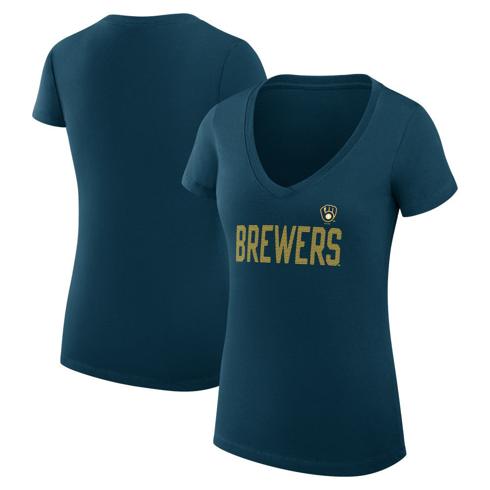 Milwaukee Brewers G-III 4Her by Carl Banks Women's Super-Slim Fit Lightweight Dot Print V-Neck T-Shirt Discount