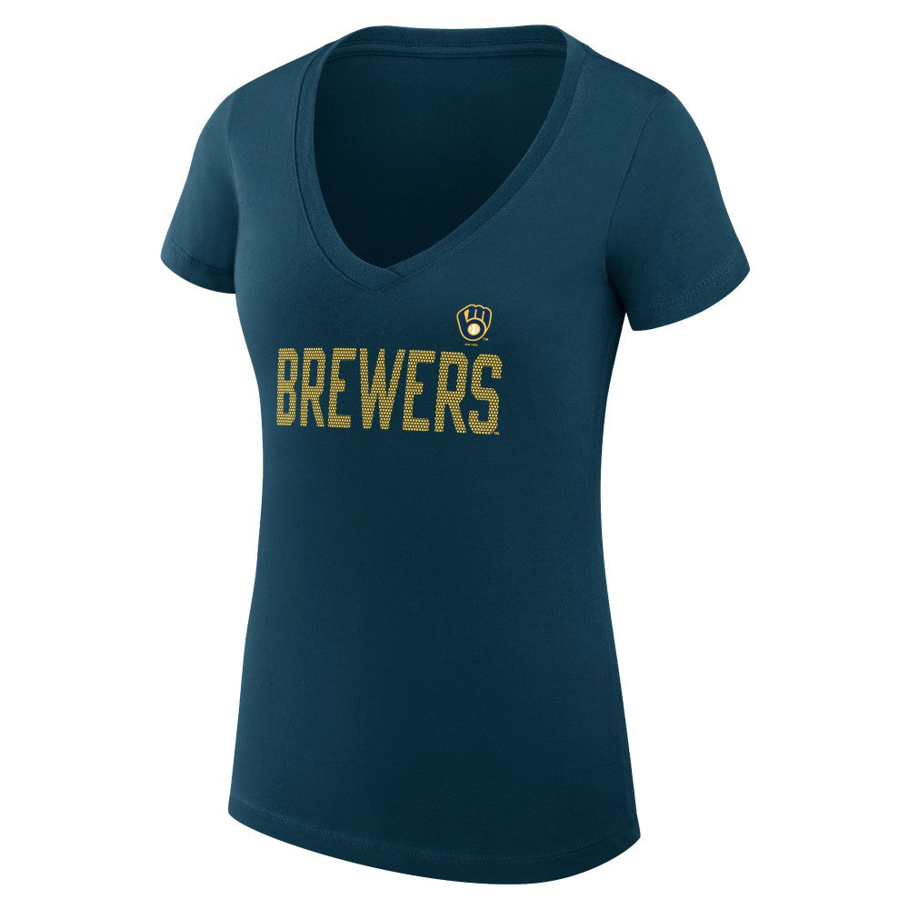 Milwaukee Brewers G-III 4Her by Carl Banks Women's Super-Slim Fit Lightweight Dot Print V-Neck T-Shirt Discount