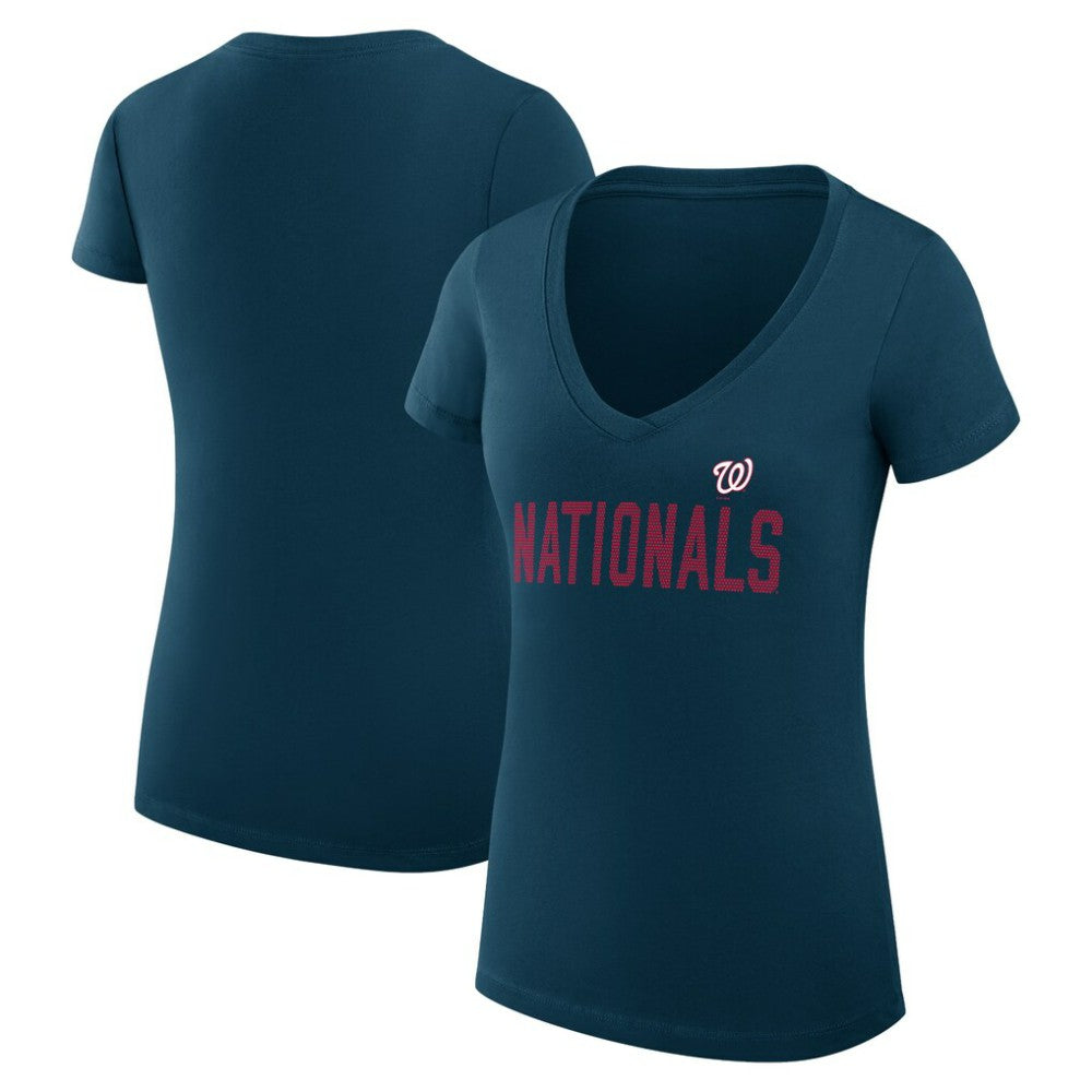 Washington Nationals G-III 4Her by Carl Banks Women's Super-Slim Fit Lightweight Dot Print V-Neck T-Shirt Sale