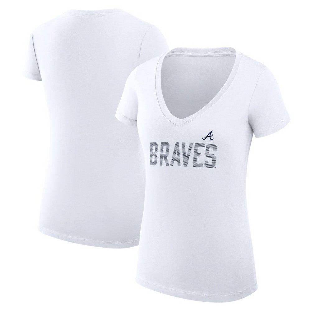 Atlanta Braves G-III 4Her by Carl Banks Women's Super-Slim Fit Lightweight Dot Print V-Neck T-Shirt Sale