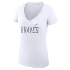 Atlanta Braves G-III 4Her by Carl Banks Women's Super-Slim Fit Lightweight Dot Print V-Neck T-Shirt Sale