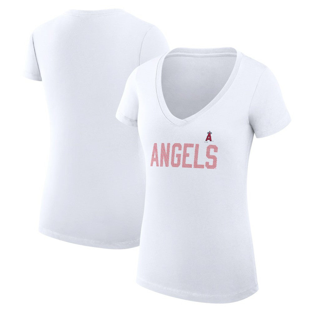 Los Angeles Angels G-III 4Her by Carl Banks Women's Super-Slim Fit Lightweight Dot Print V-Neck T-Shirt for sale