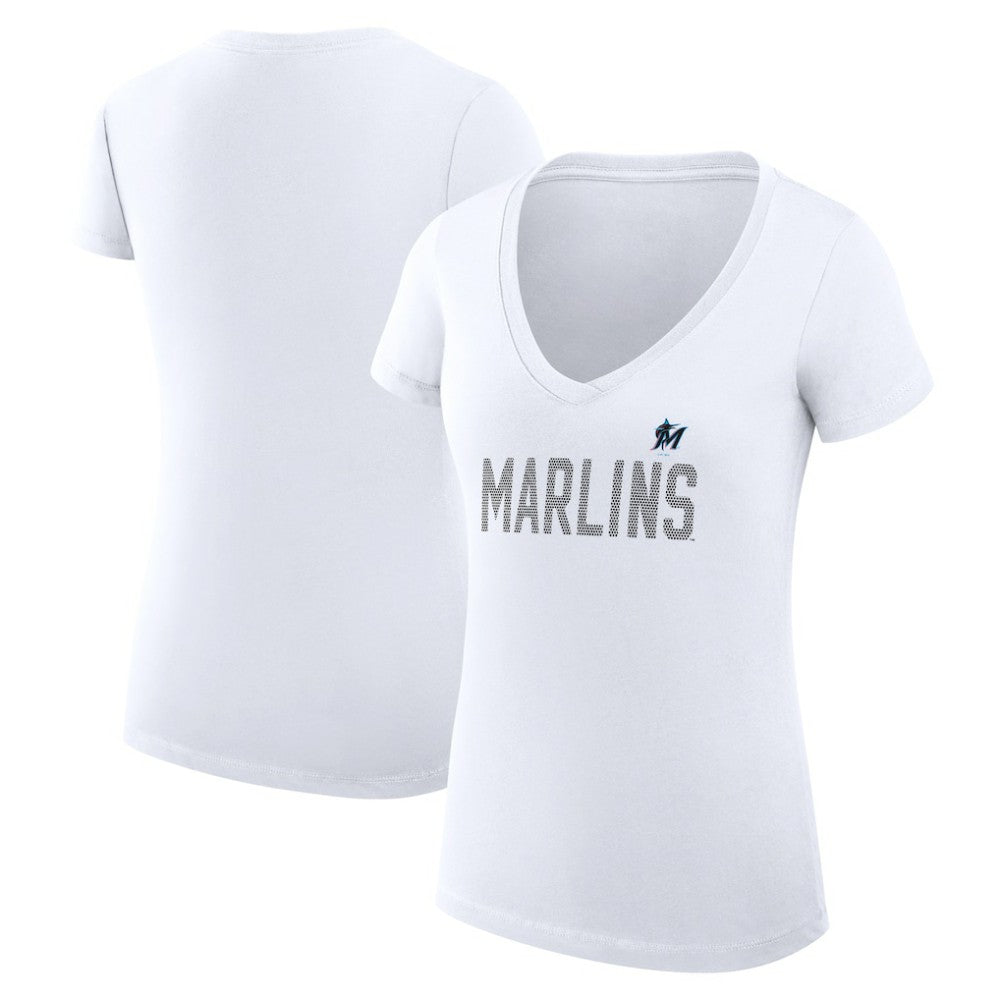 Miami Marlins G-III 4Her by Carl Banks Women's Super-Slim Fit Lightweight Dot Print V-Neck T-Shirt Near Me