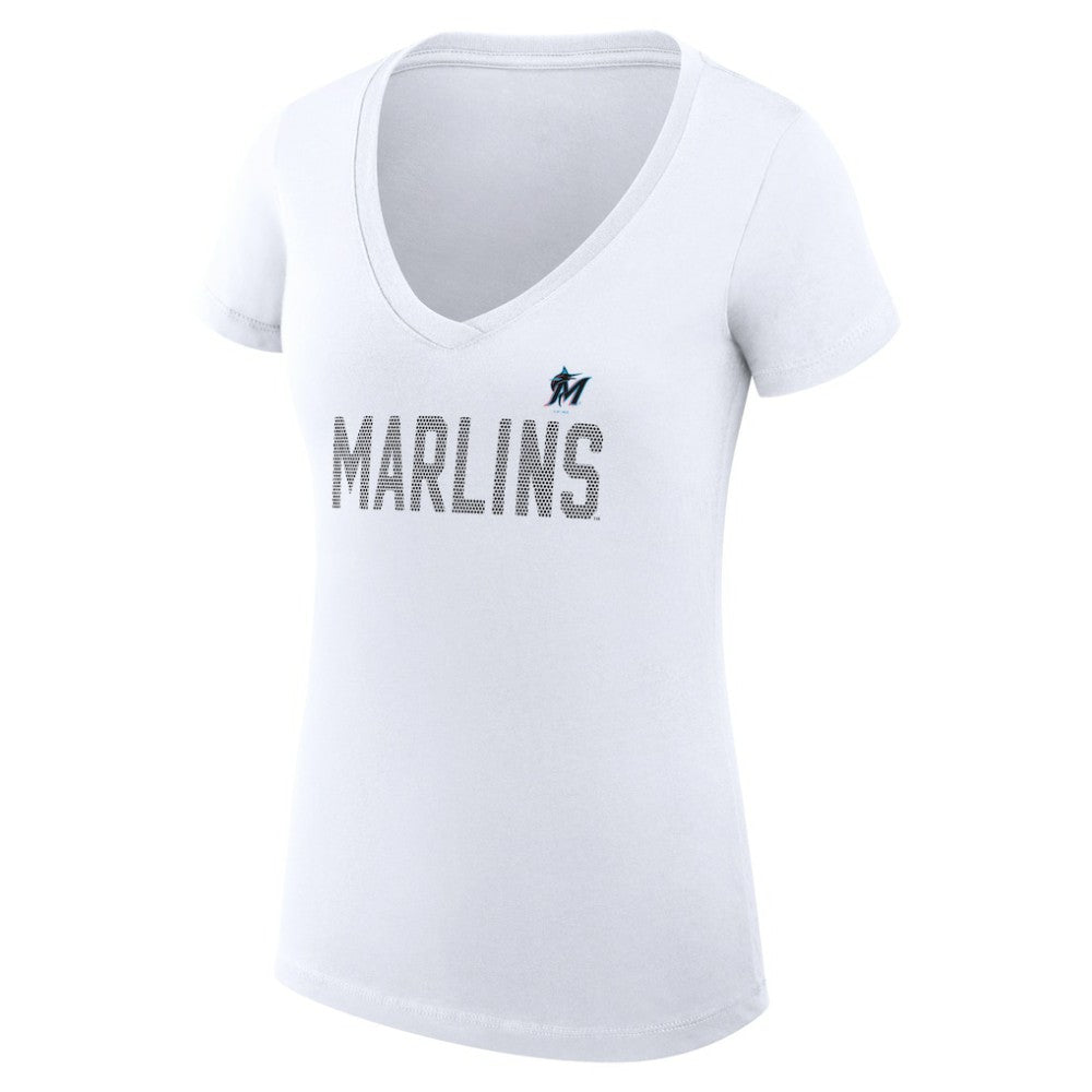 Miami Marlins G-III 4Her by Carl Banks Women's Super-Slim Fit Lightweight Dot Print V-Neck T-Shirt Near Me
