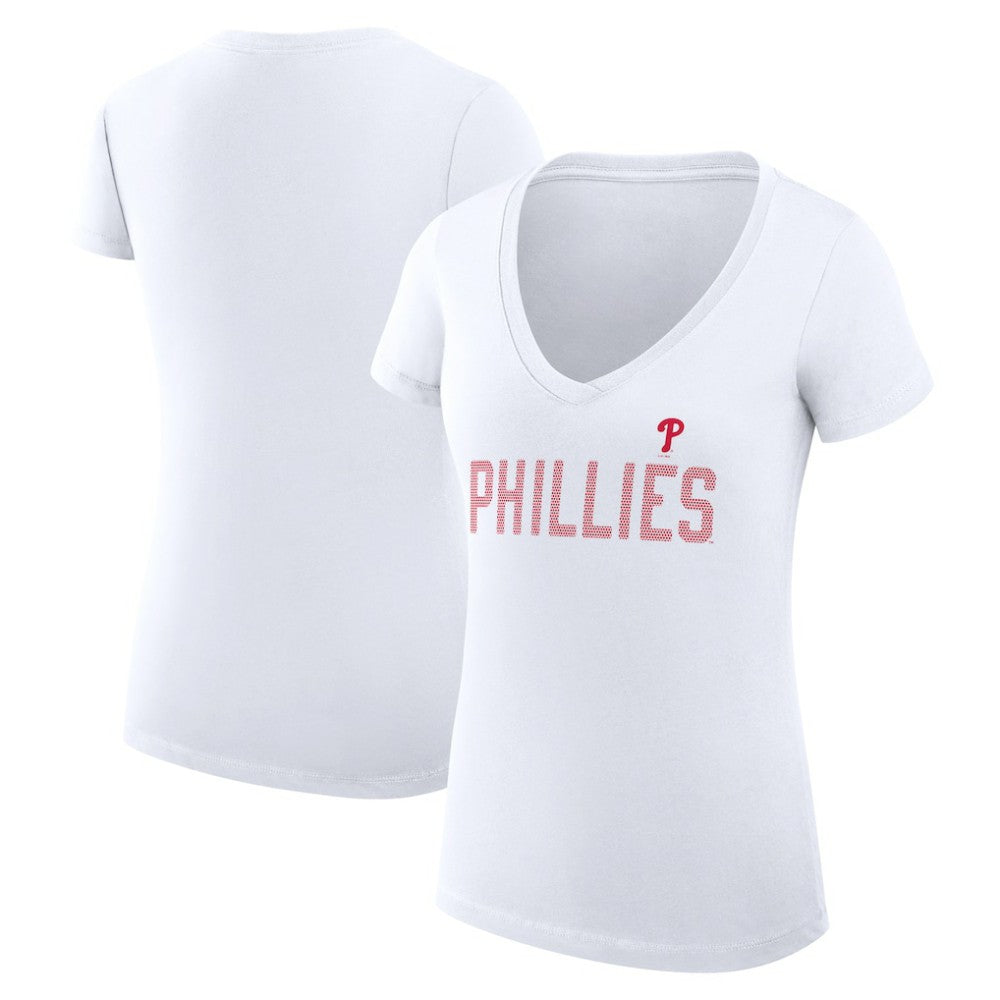Philadelphia Phillies G-III 4Her by Carl Banks Women's Super-Slim Fit Lightweight Dot Print V-Neck T-Shirt Outlet