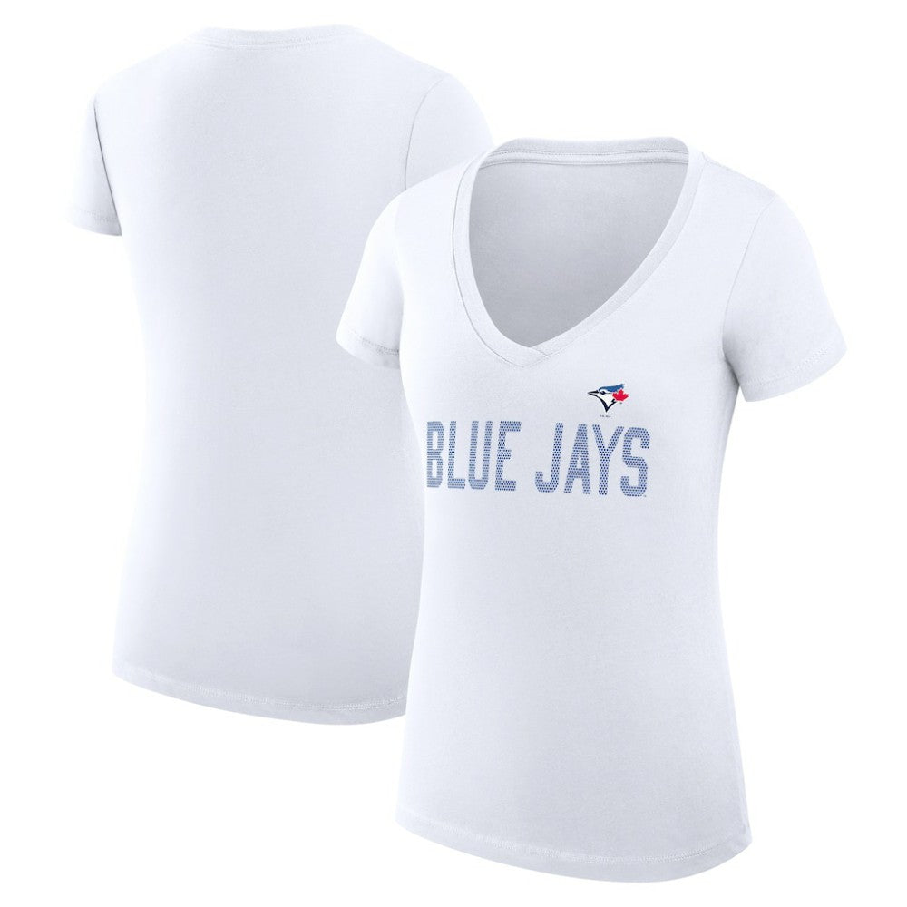 Toronto Blue Jays G-III 4Her by Carl Banks Women's Super-Slim Fit Lightweight Dot Print V-Neck T-Shirt Outlet