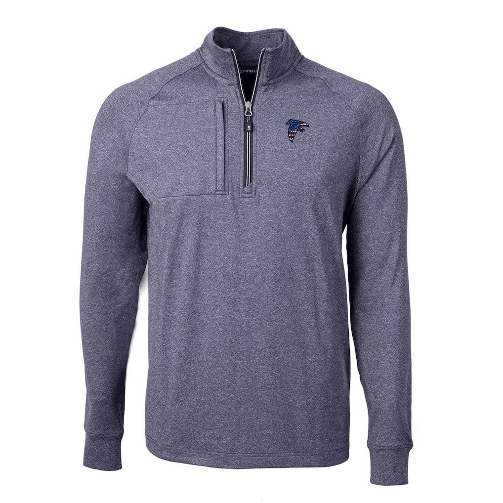 Atlanta Falcons Cutter & Buck Big & Tall Adapt Eco Knit Quarter-Zip Pullover Top - Heather Navy - NFL