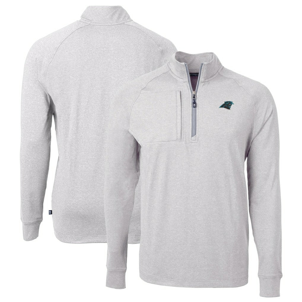 Carolina Panthers Cutter & Buck Big & Tall Adapt Eco Knit Quarter-Zip Pullover Top - Heather Gray - NFL