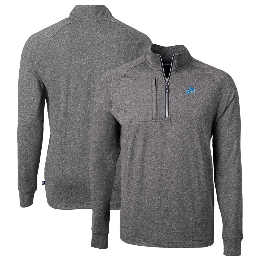 Detroit Lions Cutter & Buck Big & Tall Adapt Eco Knit Quarter-Zip Pullover Top - Heather Black - NFL