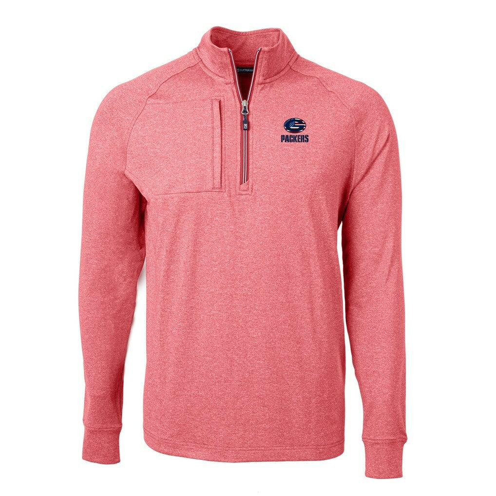 Green Bay Packers Cutter & Buck Big & Tall Adapt Eco Knit Quarter-Zip Pullover Top - Heather Red - NFL