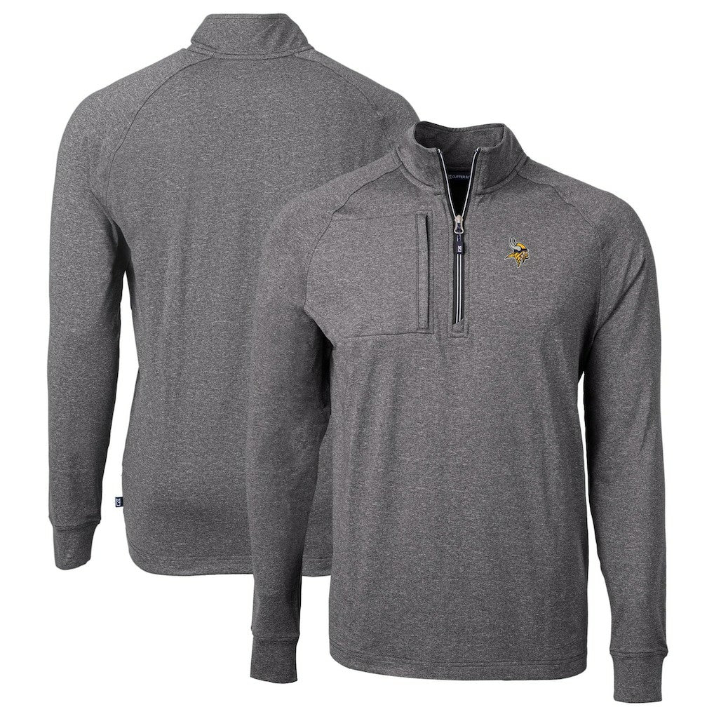 Minnesota Vikings Cutter & Buck Big & Tall Adapt Eco Knit Quarter-Zip Pullover Top - Heather Black - NFL
