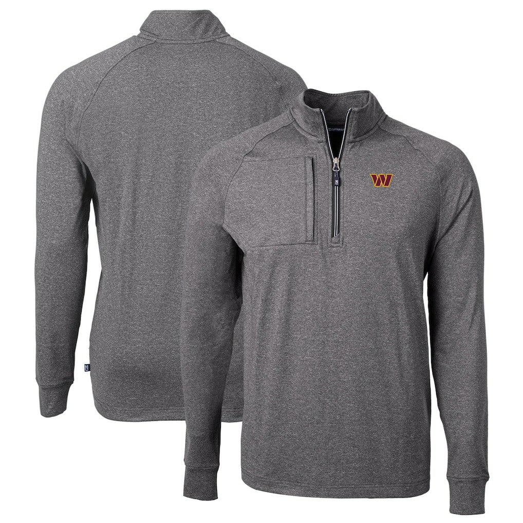 Washington Commanders Cutter & Buck Big & Tall Adapt Eco Knit Quarter-Zip Pullover Top - Heather Black - NFL