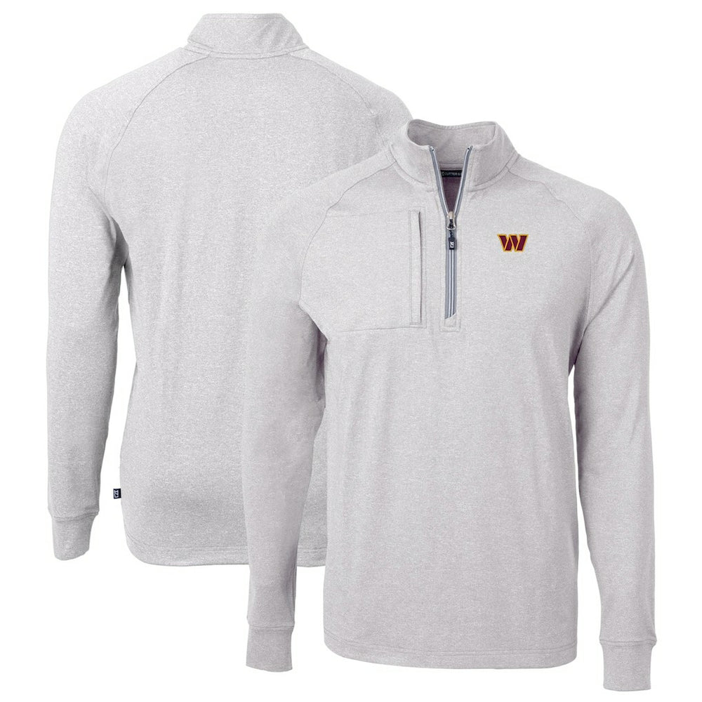 Washington Commanders Cutter & Buck Big & Tall Adapt Eco Knit Quarter-Zip Pullover Top - Heather Gray - NFL