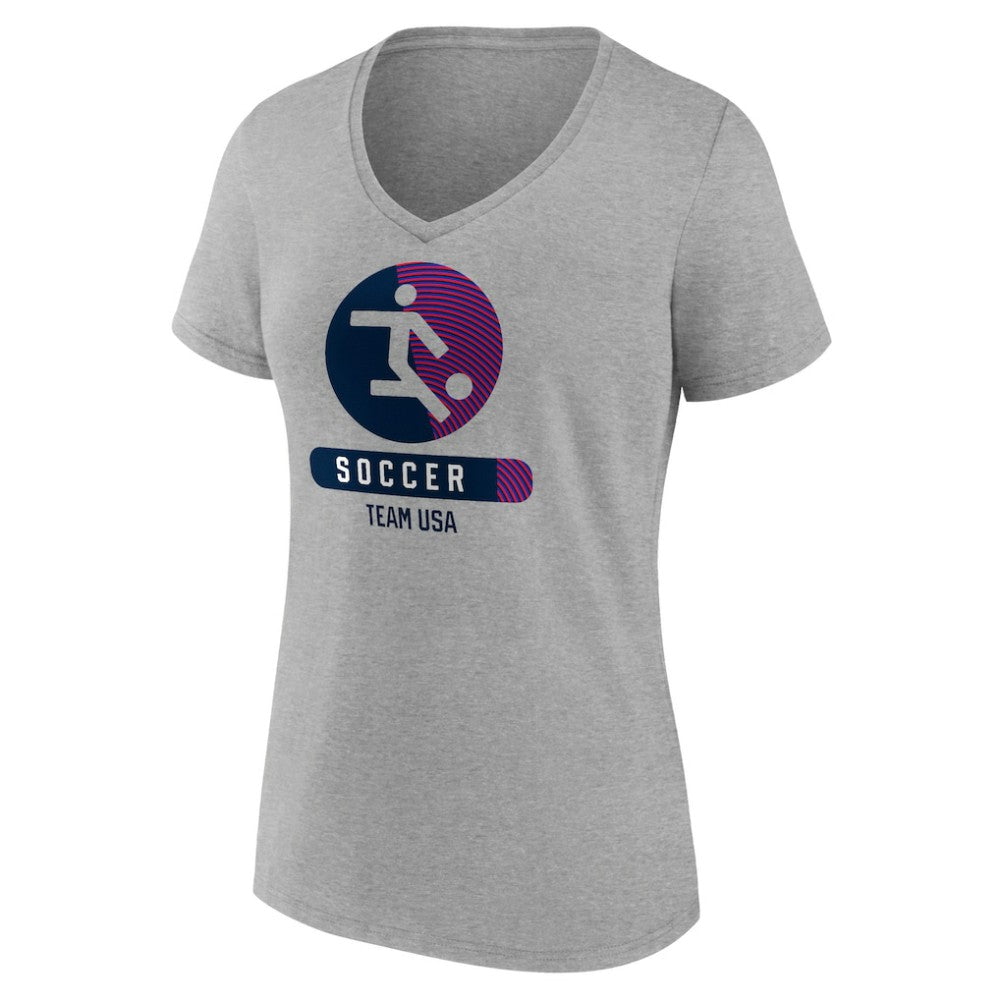 US Soccer Women's Radiating Victory V-Neck T-Shirt Heather Gray