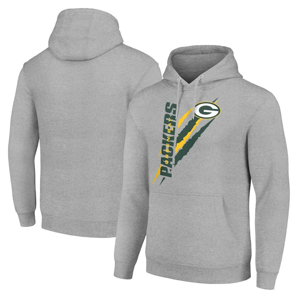 Green Bay Packers Starter Unisex Color Scratch Fleece Pullover Hoodie - Heather Gray - NFL