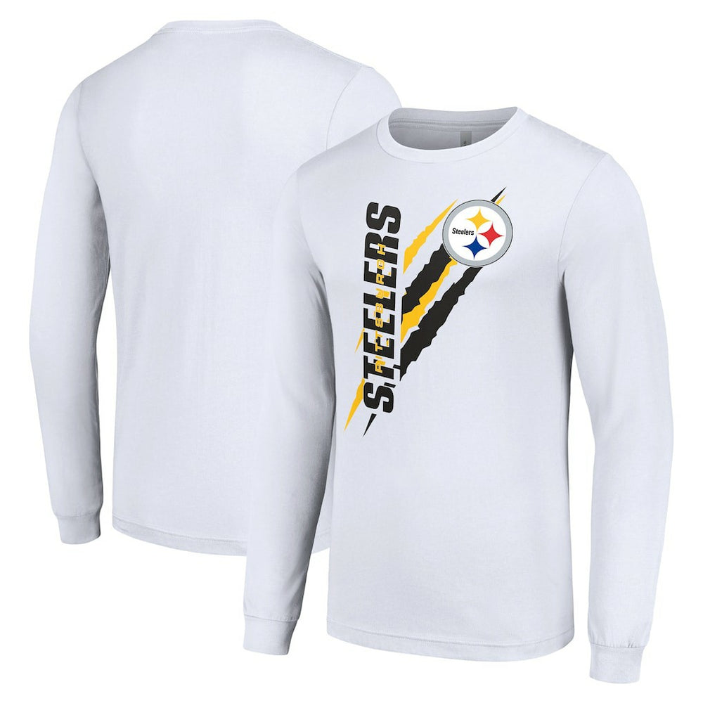Pittsburgh Steelers Starter Color Scratch Long Sleeve T-Shirt - White - NFL