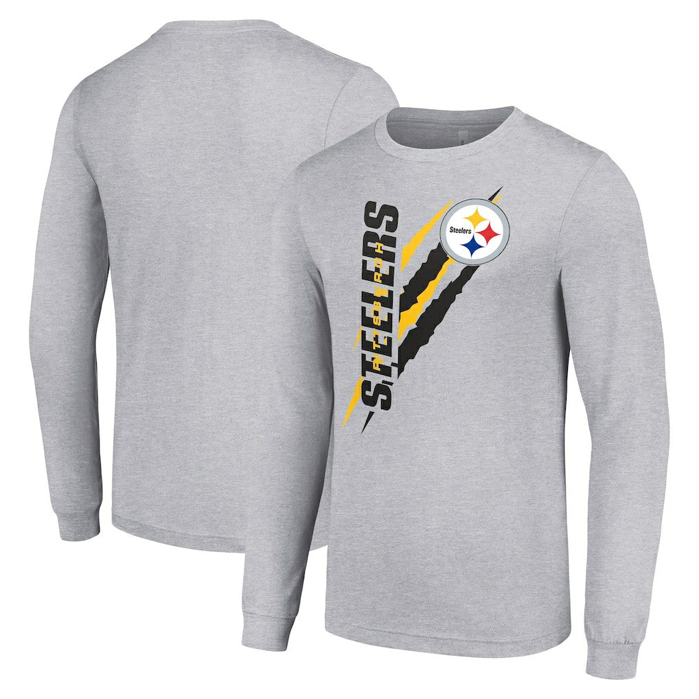 Pittsburgh Steelers Starter Color Scratch Long Sleeve T-Shirt - Heather Gray - NFL