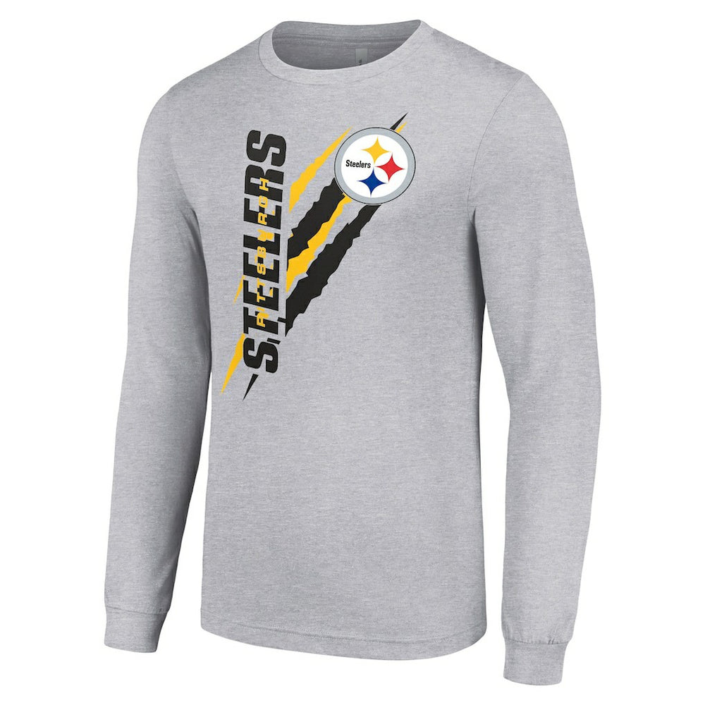 Pittsburgh Steelers Starter Color Scratch Long Sleeve T-Shirt - Heather Gray - NFL