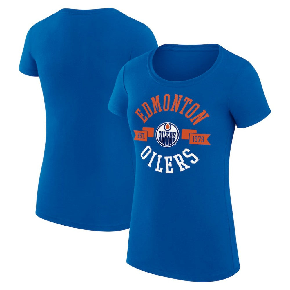 Edmonton Oilers G-III 4Her by Carl Banks Women's Super-Slim Fit Lightweight City Graphic Sport Crewneck T-Shirt - Royal | NHL on sale