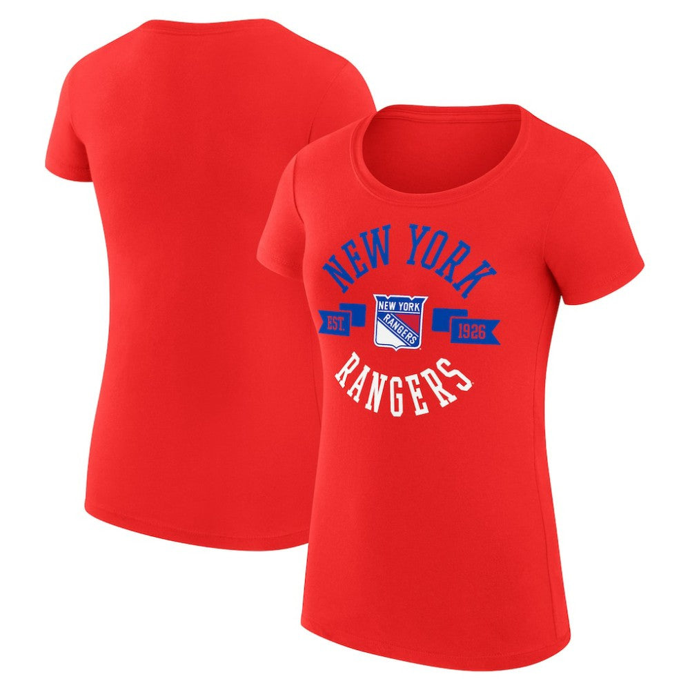 New York Rangers G-III 4Her by Carl Banks Women's Super-Slim Fit Lightweight City Graphic Sport Crewneck T-Shirt - Red | NHL Clearance