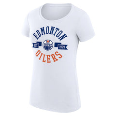 Edmonton Oilers G-III 4Her by Carl Banks Women's Super-Slim Fit Lightweight City Graphic Sport Crewneck T-Shirt - White | NHL Lifestyle