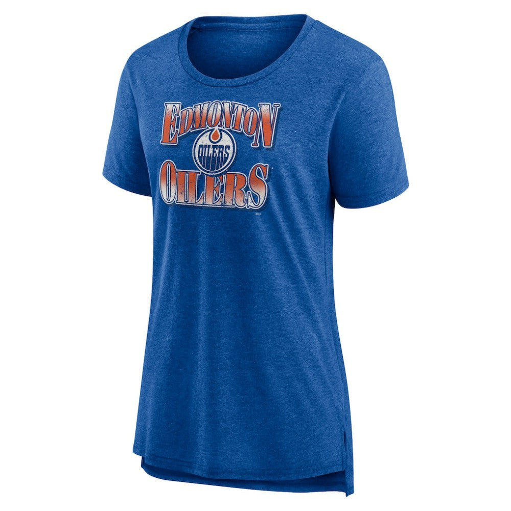 Edmonton Oilers Women's Crash the Net Tri-Blend T-Shirt - Royal | NHL Lifestyle