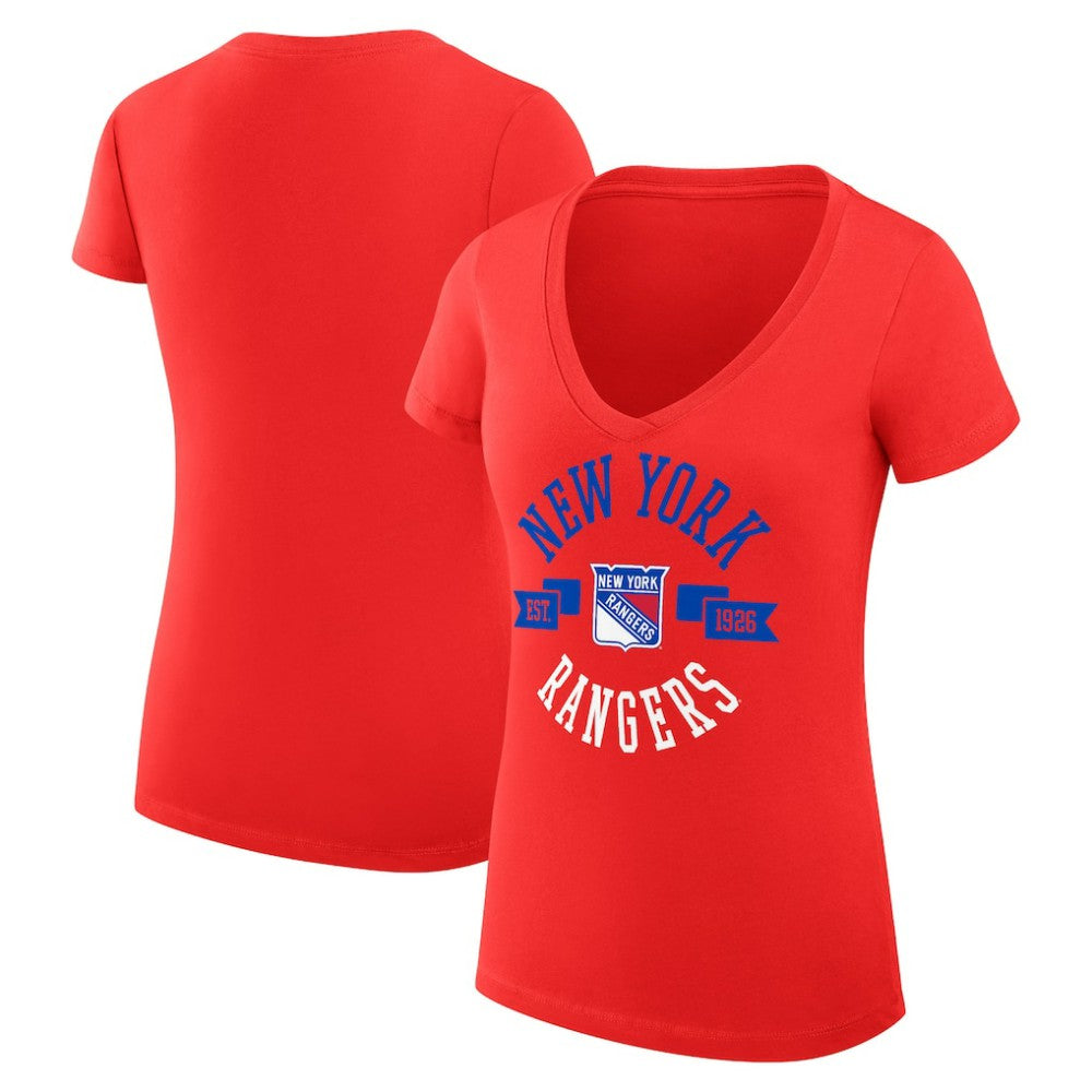 New York Rangers G-III 4Her by Carl Banks Women's Super-Slim Fit Lightweight City Graphic V-Neck T-Shirt - Red | NHL sale