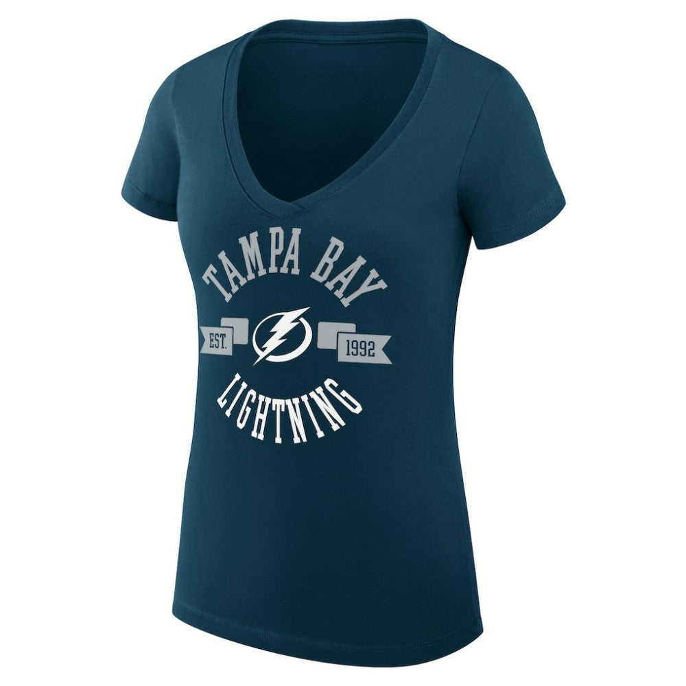 Tampa Bay Lightning G-III 4Her by Carl Banks Women's Super-Slim Fit Lightweight City Graphic V-Neck T-Shirt - Navy | NHL Clearance