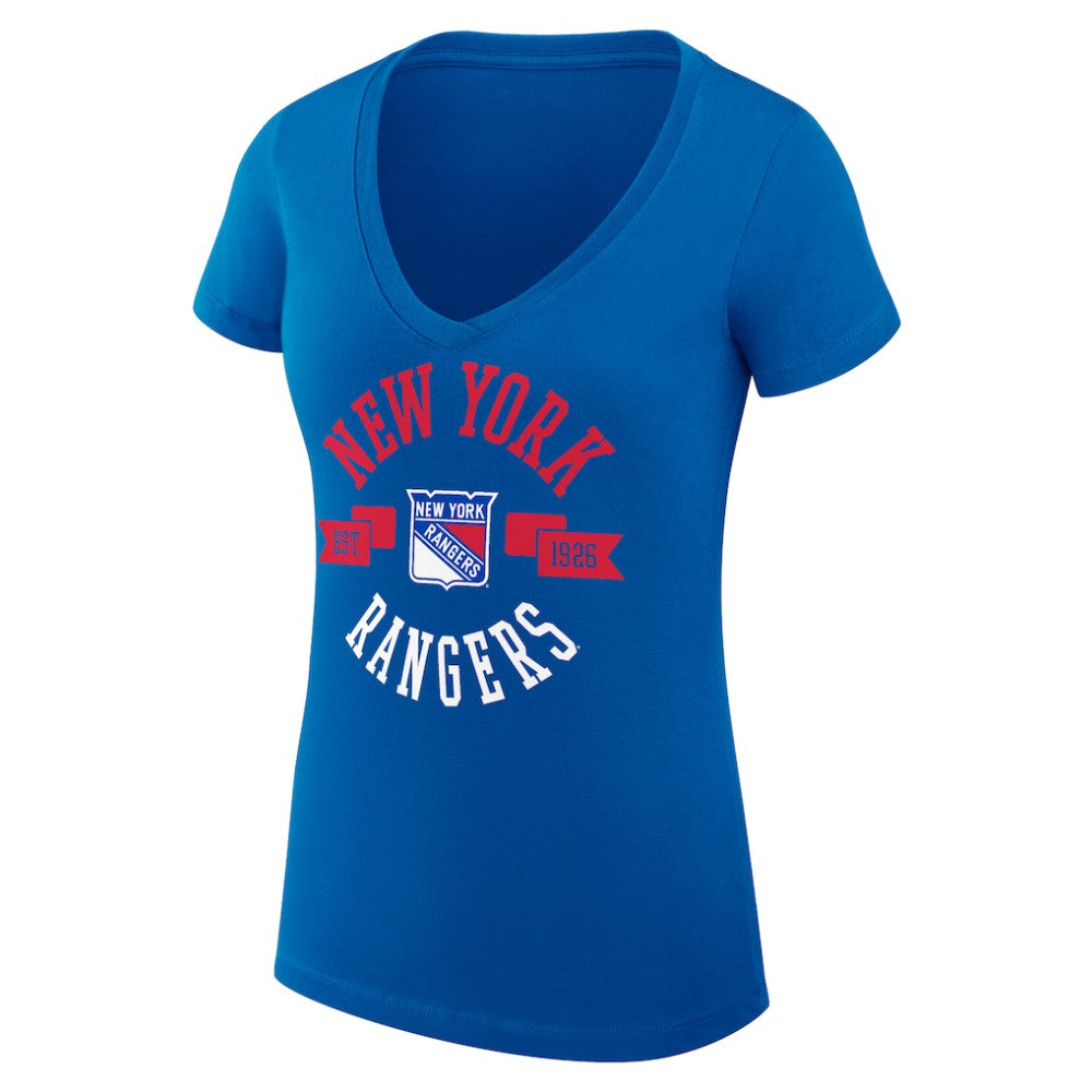 New York Rangers G-III 4Her by Carl Banks Women's Super-Slim Fit Lightweight City Graphic V-Neck T-Shirt - Royal | NHL Clearance